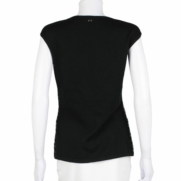 Sz XL Escada Shiloah Black and Silver Sleeveless Knit Top - Picture 7 of 16